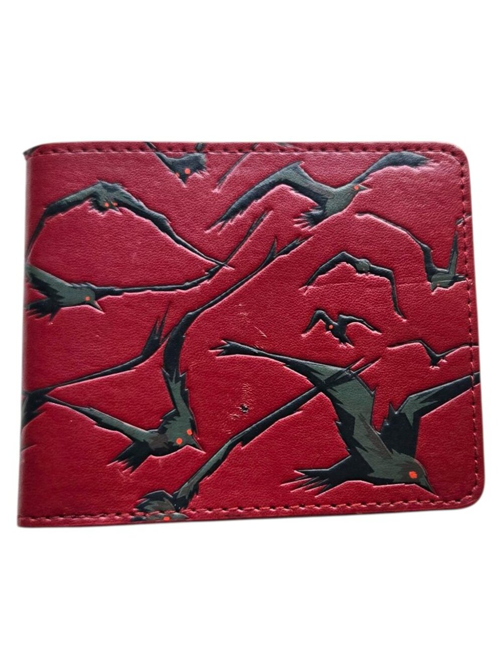 Red Faux Leather Wallet with Black Raven Motif in a Bold Dark Art Aesthetic